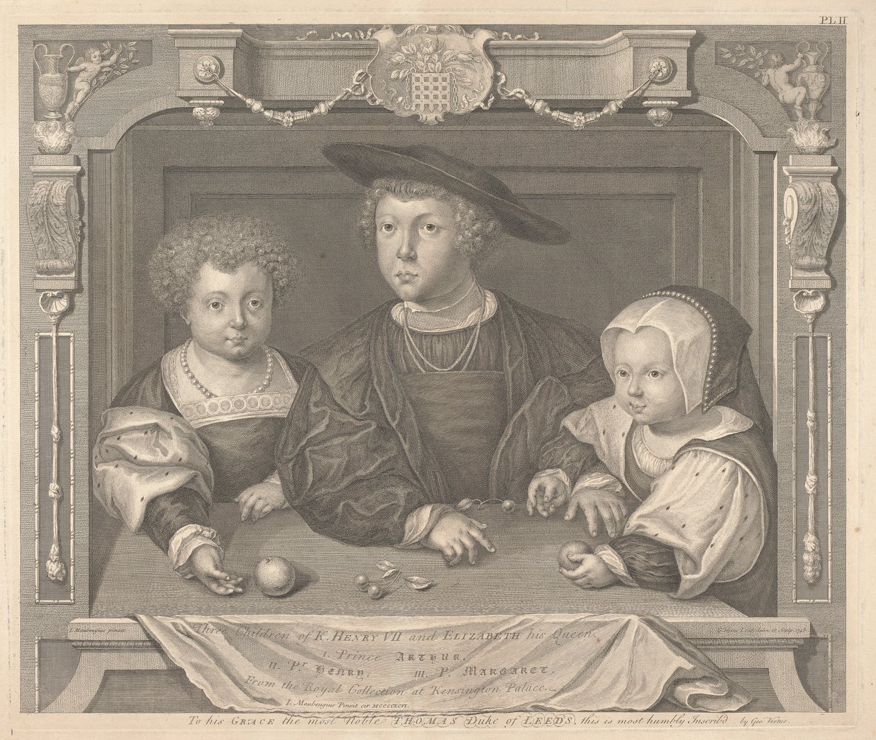 Tres hijos de Enrique VII y su reina Isabel, el príncipe Arturo, el príncipe Enrique y la princesa Margarita de George Vertue