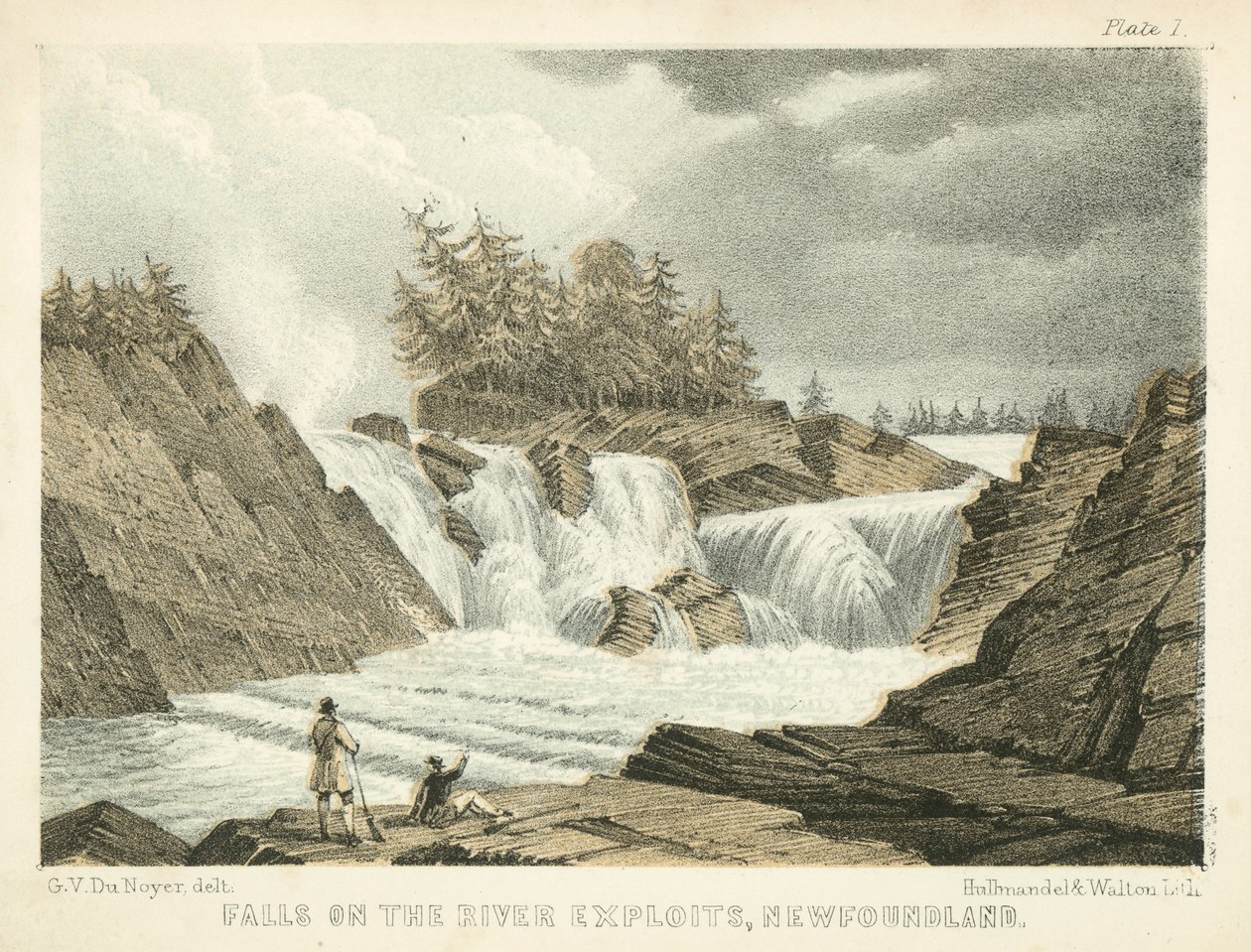 Falls on the River Exploits, Newfoundland (grabado coloreado) de George Victor Du Noyer