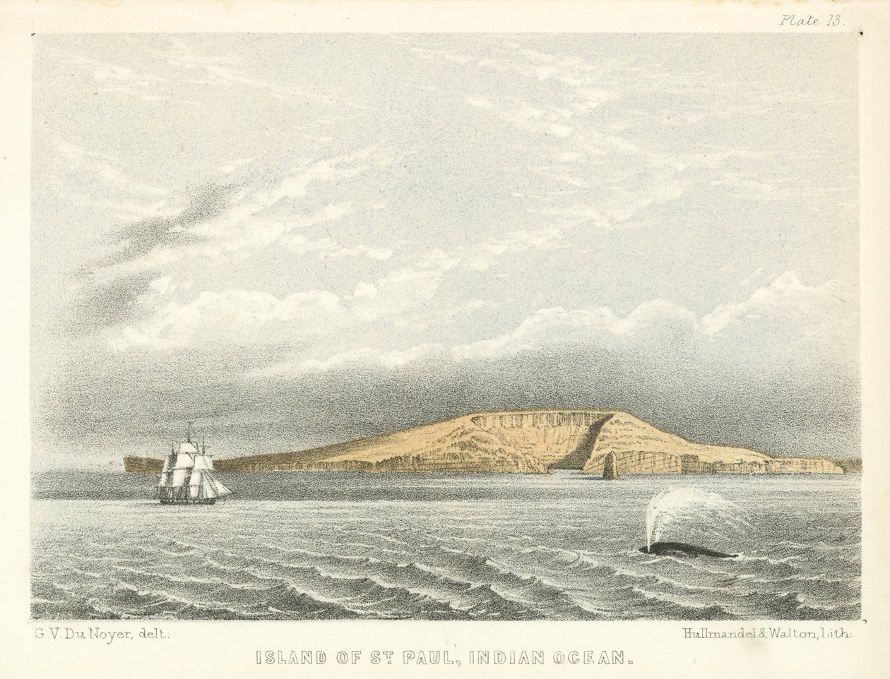 Isla de San Pablo, Océano Índico (grabado coloreado) de George Victor Du Noyer