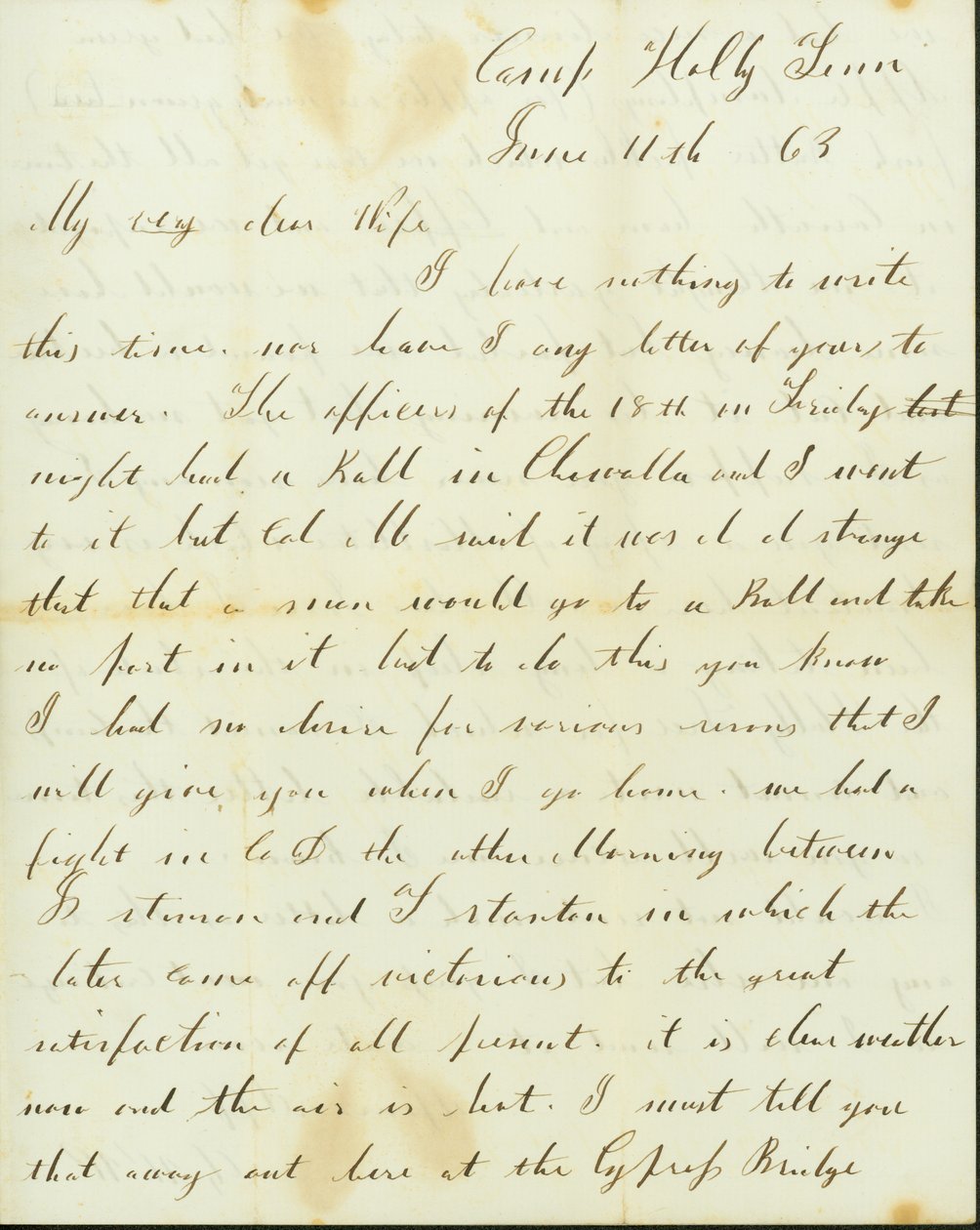 Carta de George Wyckoff, Campamento Holly, Tennessee, a Josephine, 11 de junio de 1863 de George W. Wyckoff