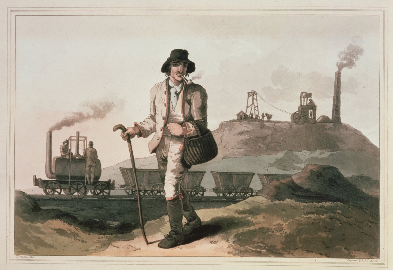 Locomotora Blenkinsop en la mina de Middleton cerca de Leeds, grabado por Robert y Daniel Havell, 1814 de George Walker
