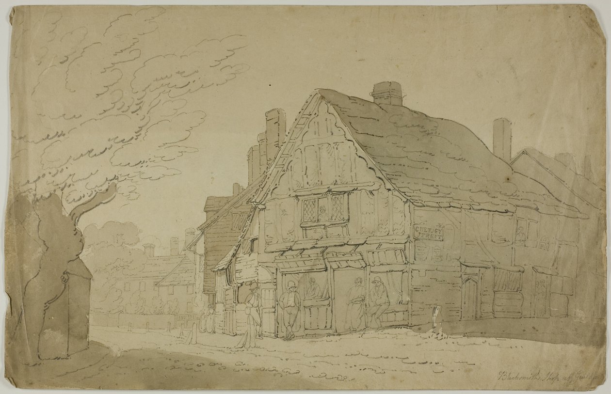 Herrería de Guildford (anverso); Boceto de dos troncos de árbol (reverso) de George Wallwyn Shepheard