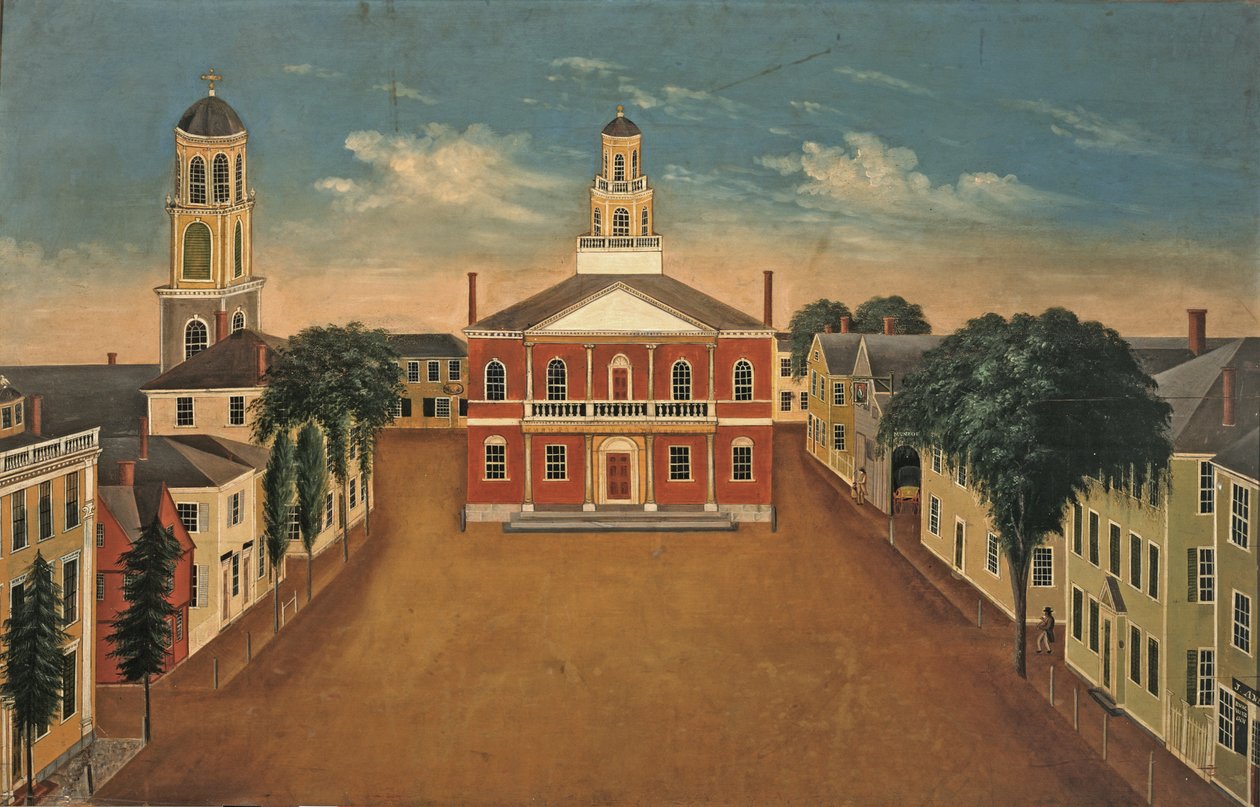 Tablero que representa una vista de Court House Square, Salem de George Washington Felt