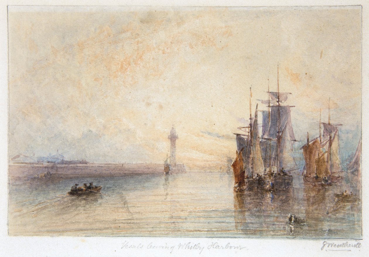 Barcos saliendo del puerto de Whitby (acuarela) de George Weatherill