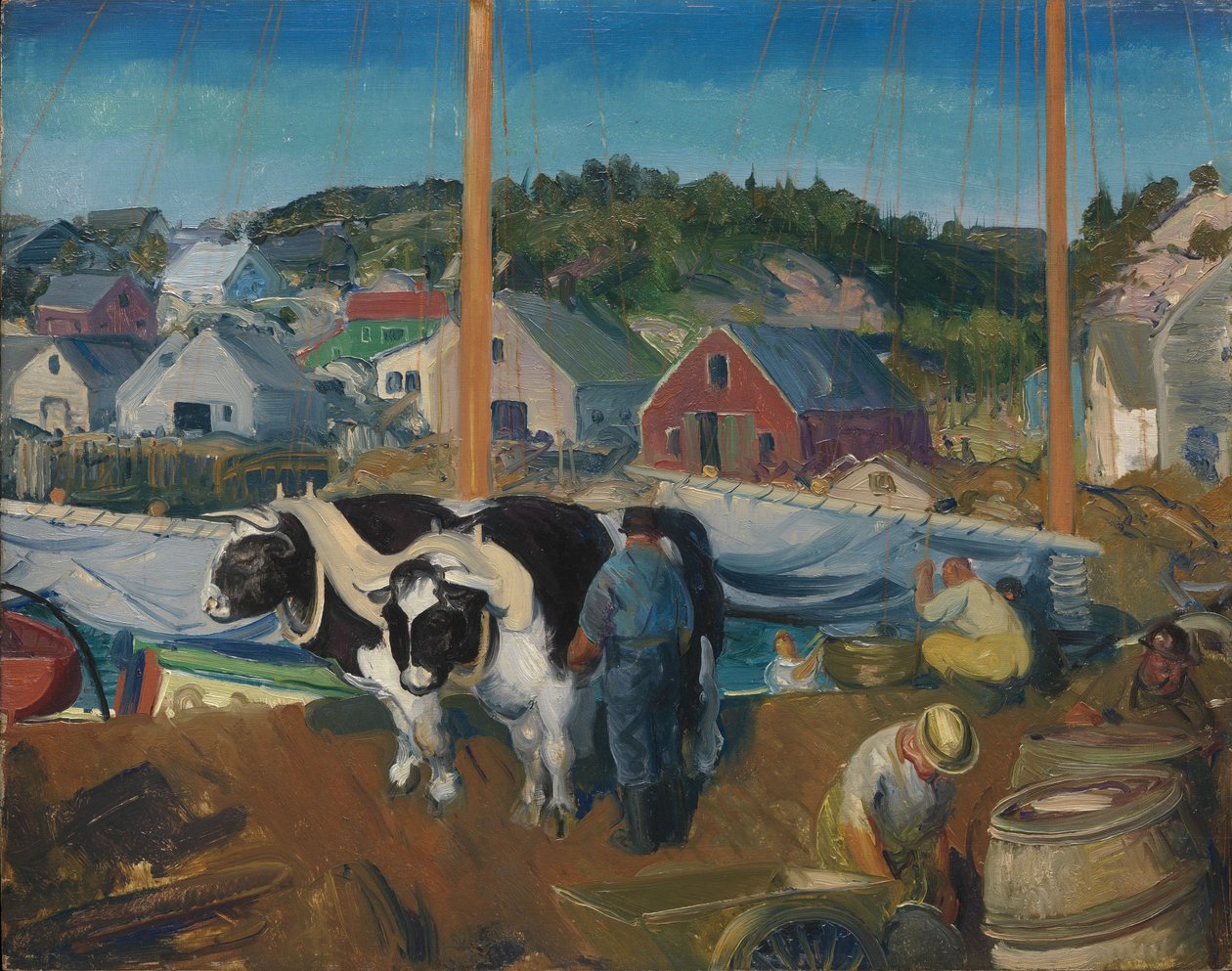 Equipo de bueyes, muelle en Matinicus, 1916 de George Wesley Bellows