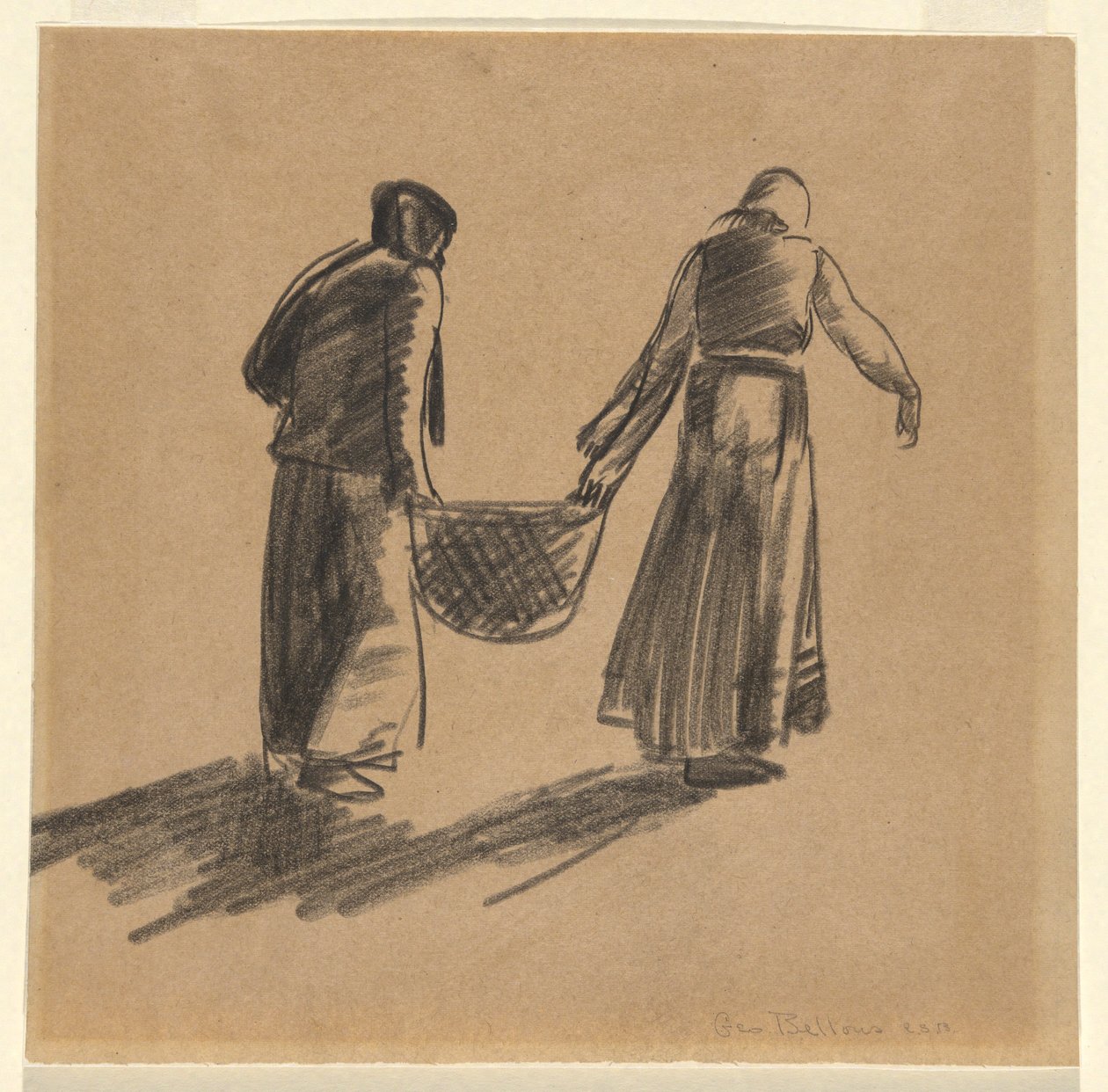 Mujer con Cesta, y portada con instrucciones de impresión de George Wesley Bellows