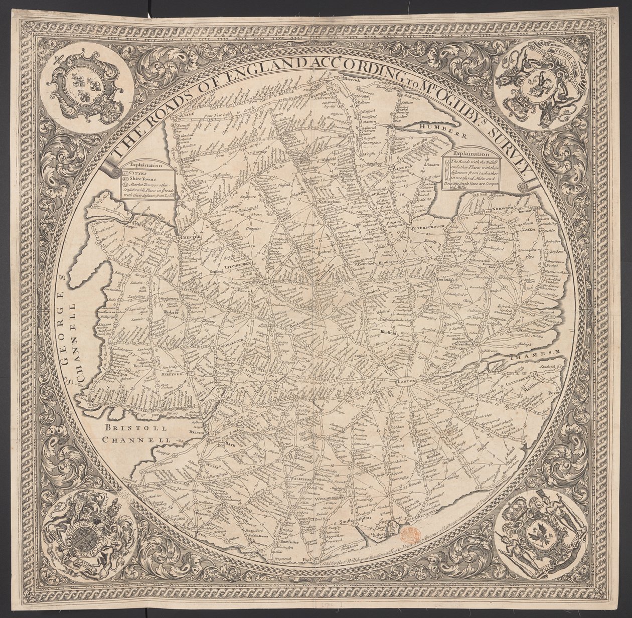 Mapa de Postroads en las cercanías de Londres de George Willdey