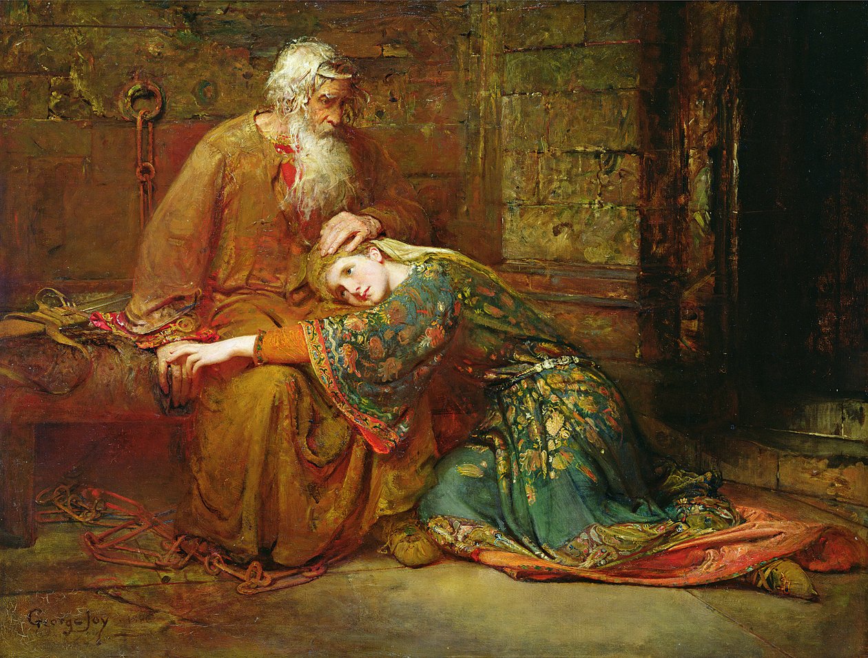 Cordelia consolando a su padre, el Rey Lear, en prisión de George William Joy