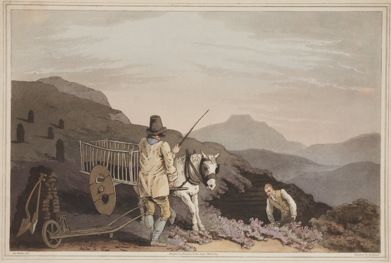 El carro de turba (de The Costume of Yorkshire, grabado por Robert Havell) de George after Walker