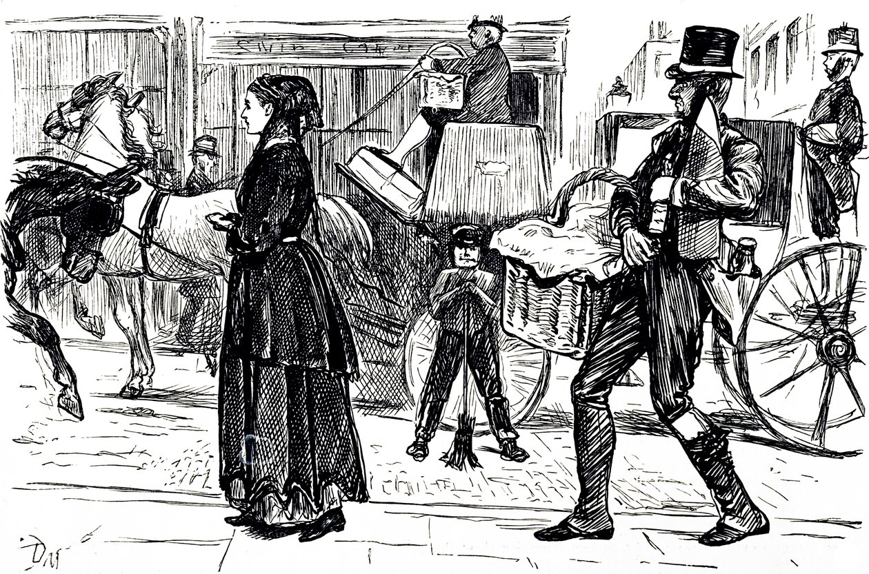 Caricatura que representa los primeros días de las tiendas cooperativas de George du Maurier