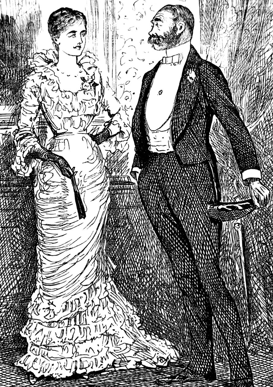 Una mujer y un caballero en ropa formal de George du Maurier