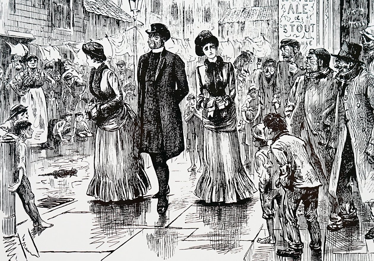 Una inspección de las clases bajas. Por George du Maurier (1834-1896) un caricaturista y autor franco-británico de George du Maurier