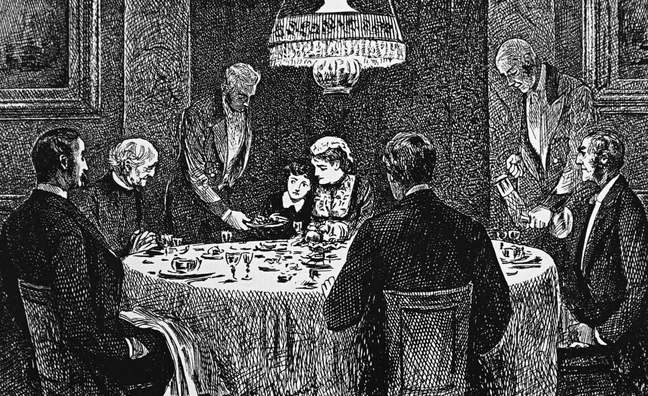 Una familia de clase alta en la mesa de George du Maurier