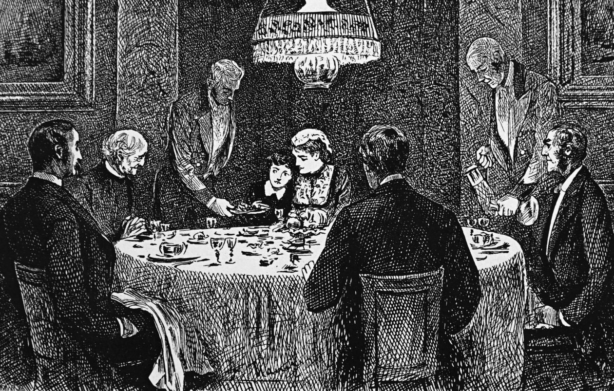 Una familia de clase alta en la mesa de George du Maurier