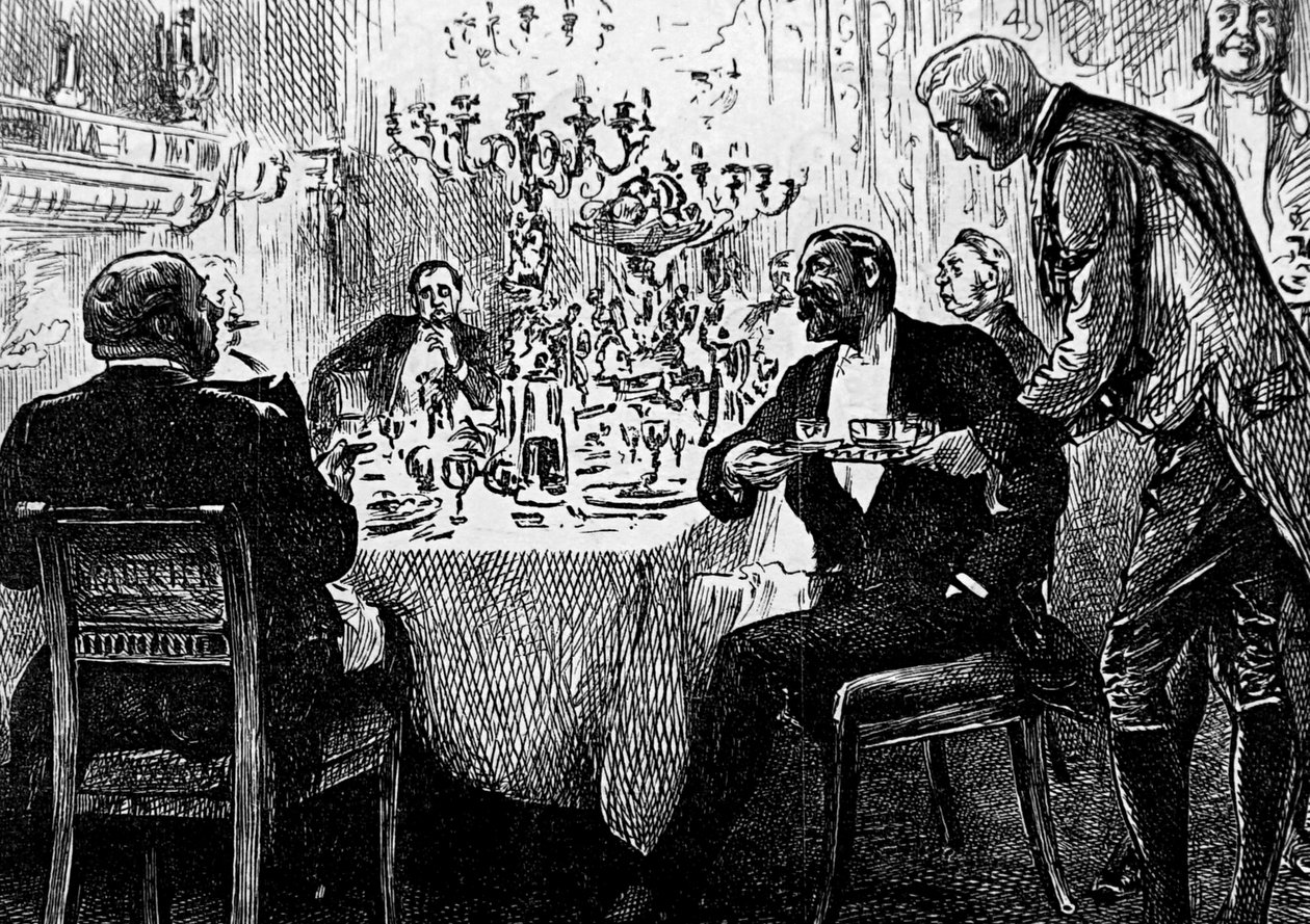 Una familia de clase alta en la mesa de George du Maurier