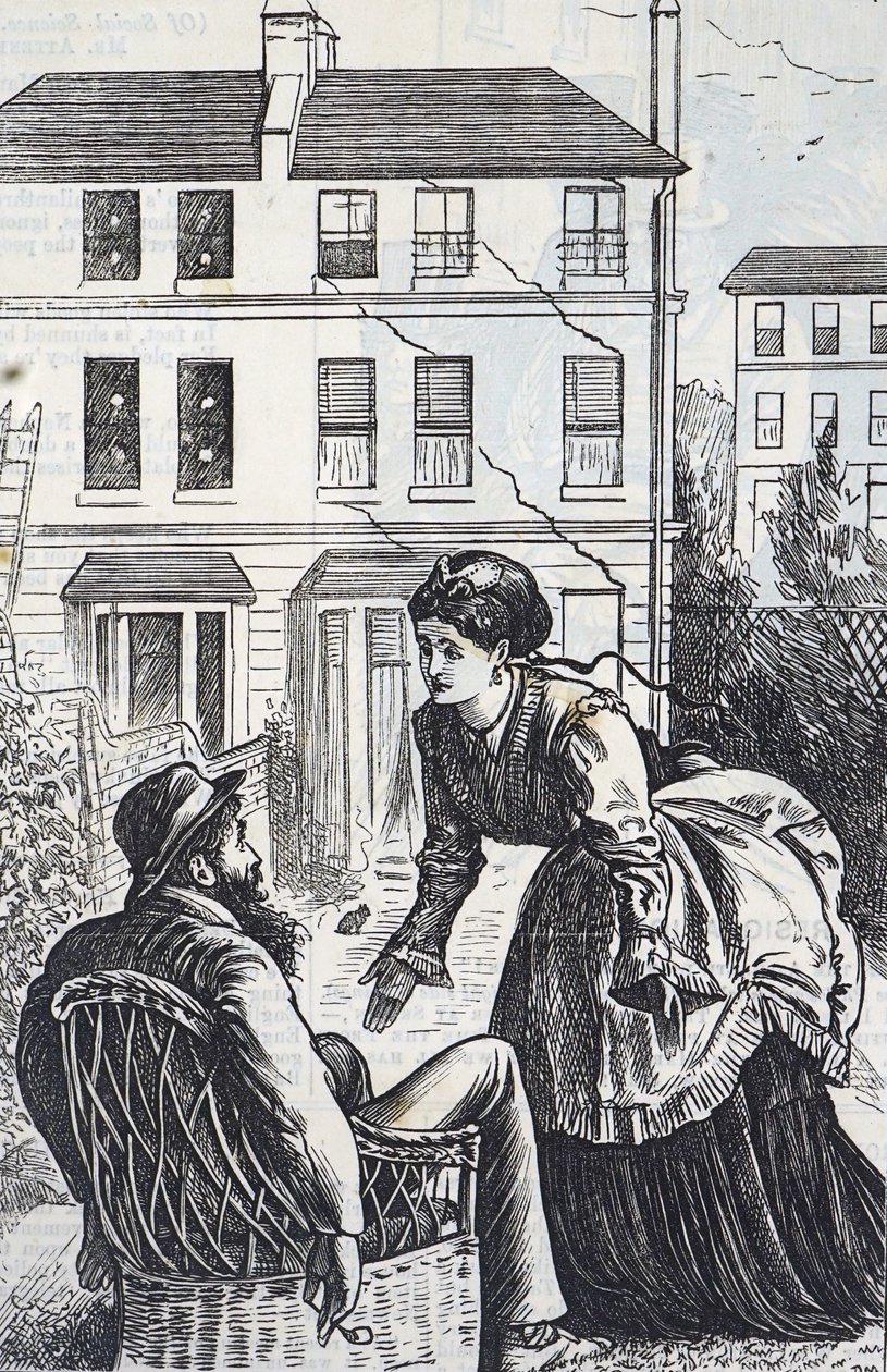 Caricatura comentando sobre la rápida expansión urbana y la construcción apresurada de George du Maurier