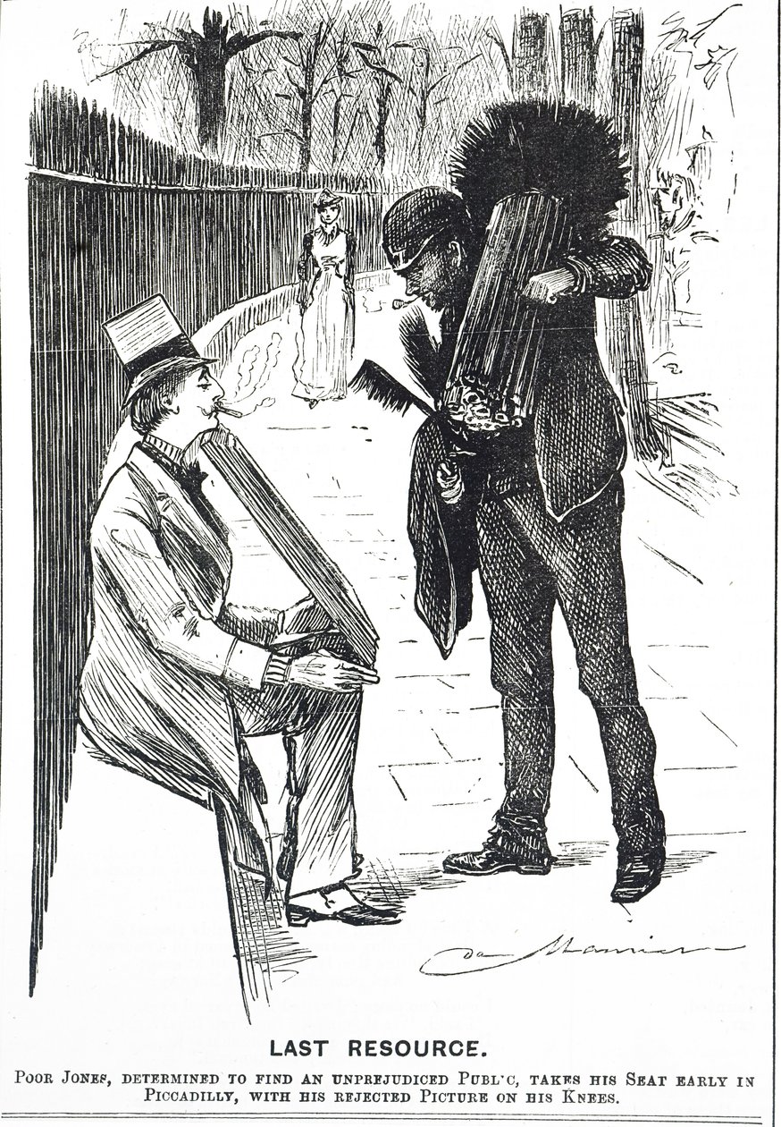 Caricatura que representa a un deshollinador y sus cepillos de George du Maurier