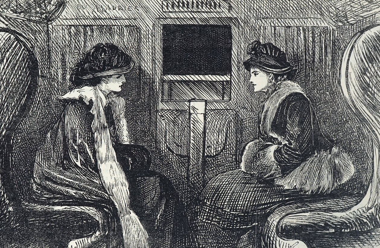 Caricatura de pasajeros en el metro de Londres de George du Maurier
