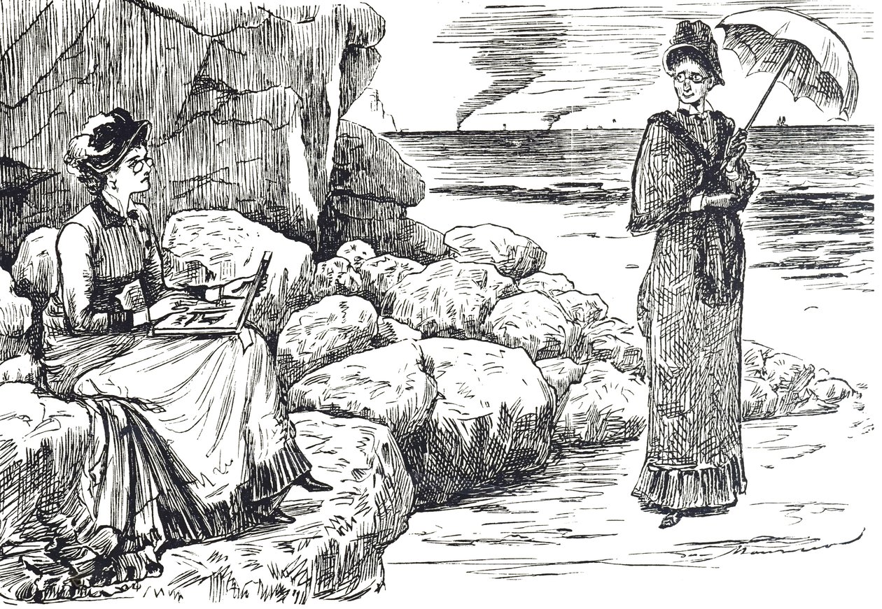 Caricatura que representa a mujeres usando gafas pince-nez de George du Maurier