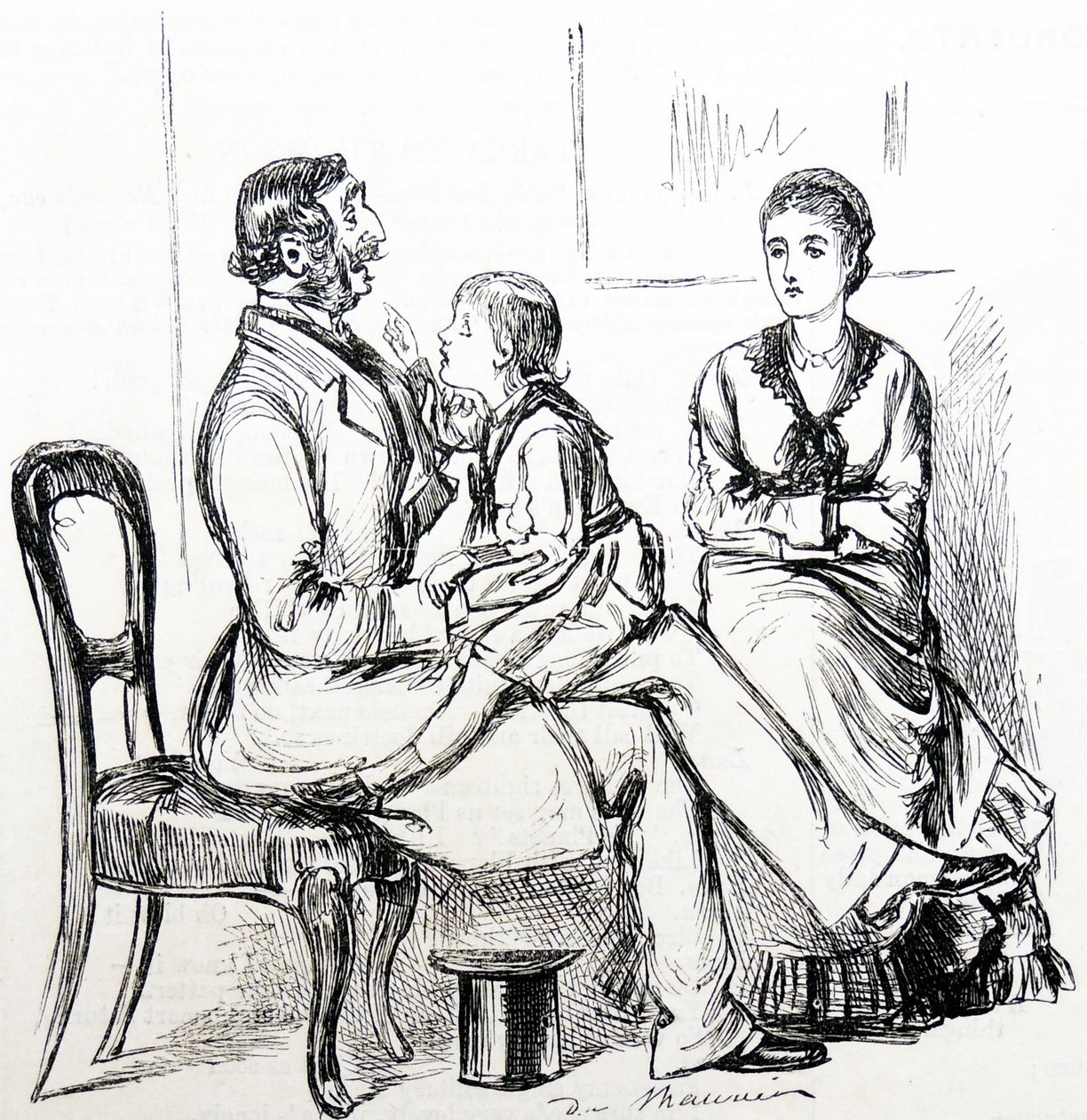 Niño fascinado por el caucho utilizado para fijar dientes postizos de George du Maurier