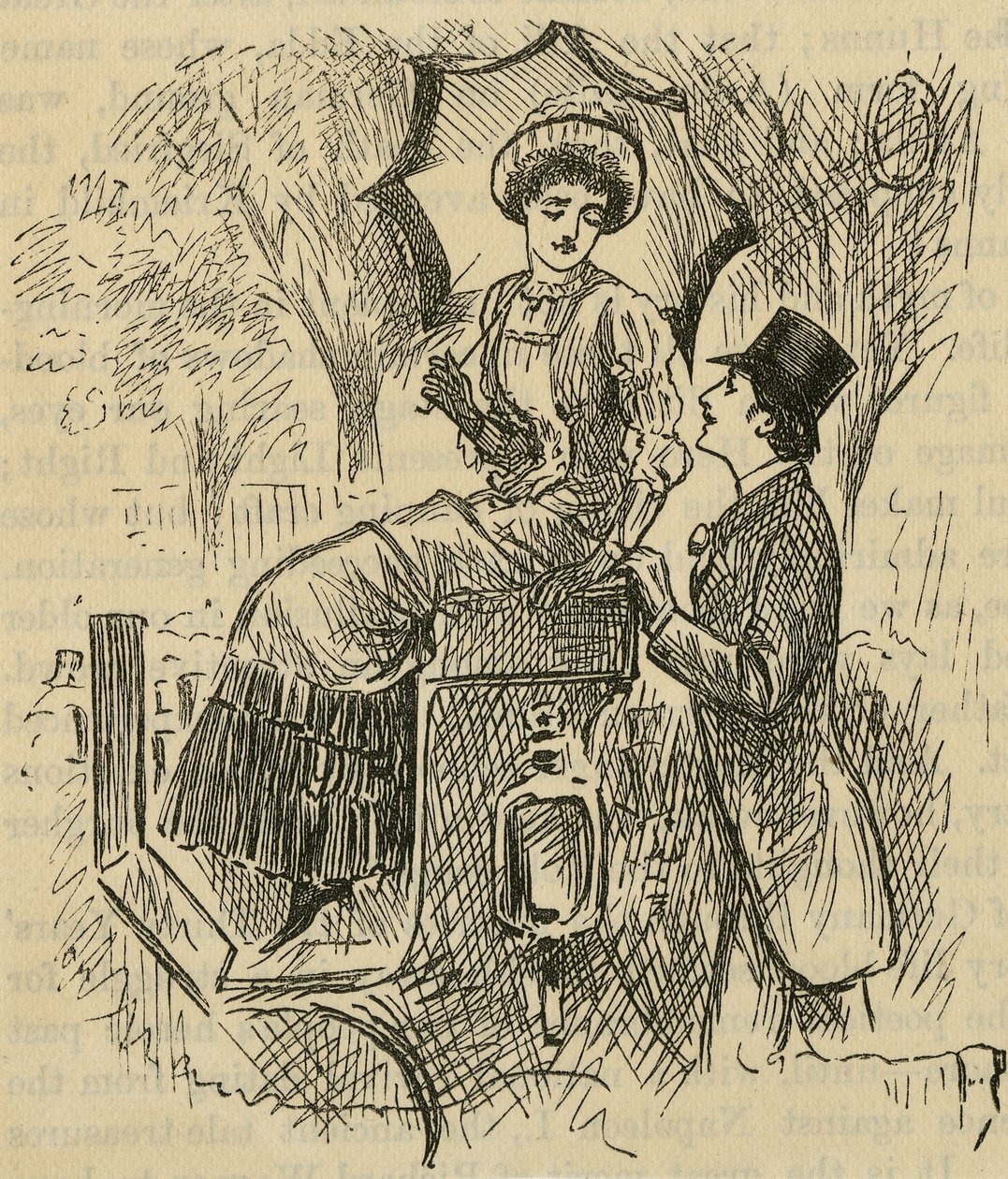 Coqueteo. Ilustración de George du Maurier (1834-1896) publicada en 1882 de George du Maurier