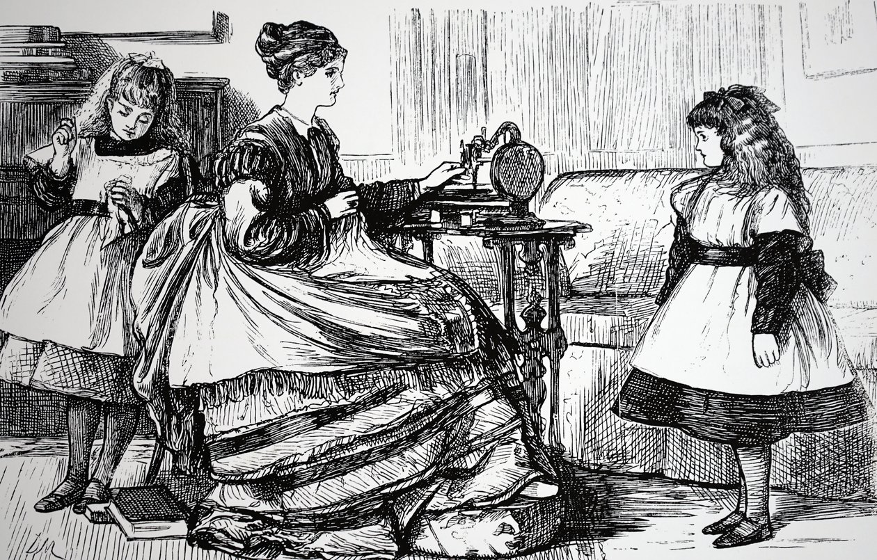 Máquina de coser en un hogar de clase media de George du Maurier