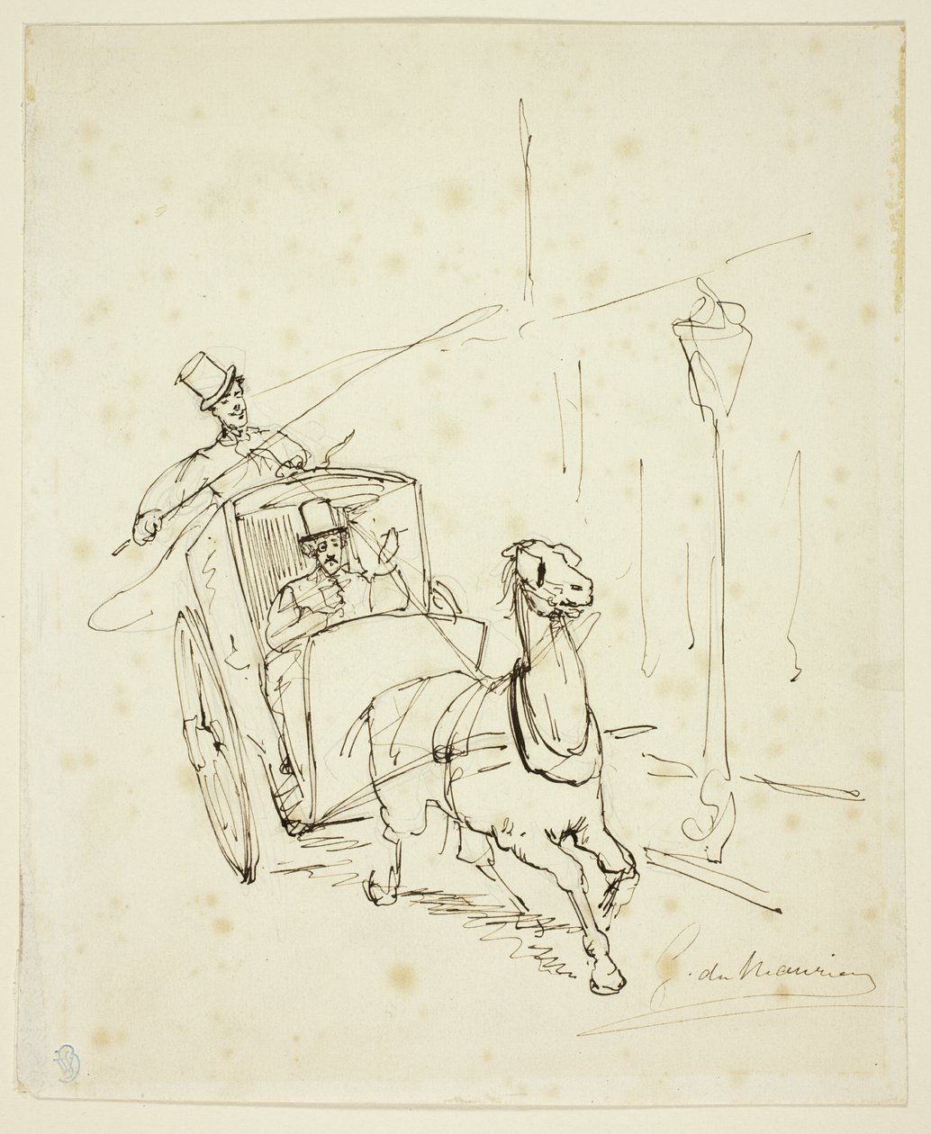 Whistler en una cabina Hansom de George du Maurier