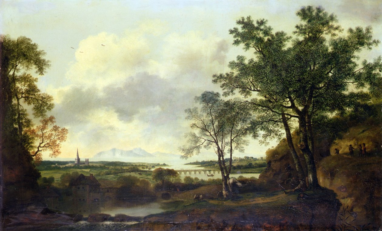 Una vista capriccio de Chichester, con figuras y ganado en primer plano de George of Chichester Smith