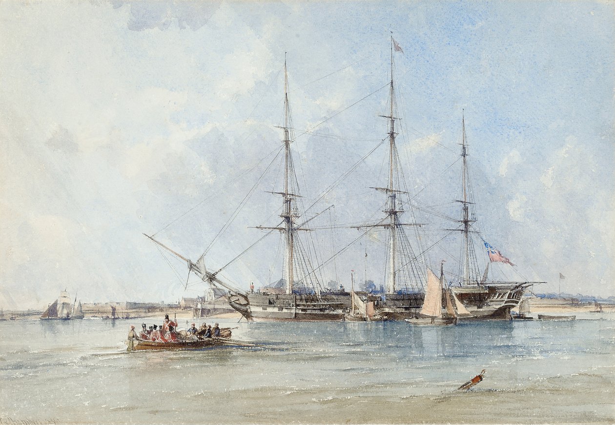 La fragata Blackwall Seringapatam anclada frente al Fuerte Tilbury de George the Elder Chambers