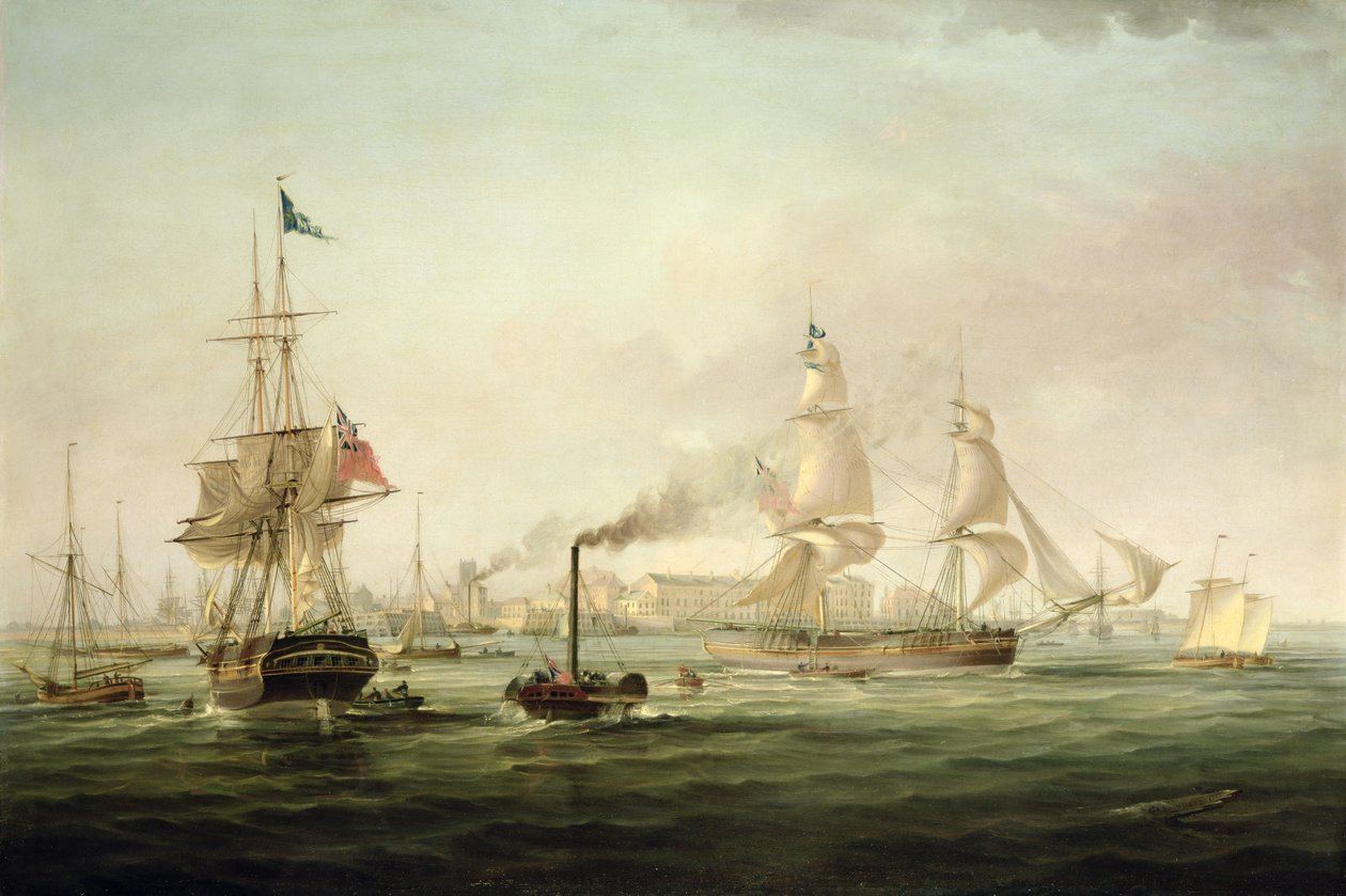 Vista del puerto de Hull con el Spartan (óleo sobre lienzo) de George the Elder Chambers
