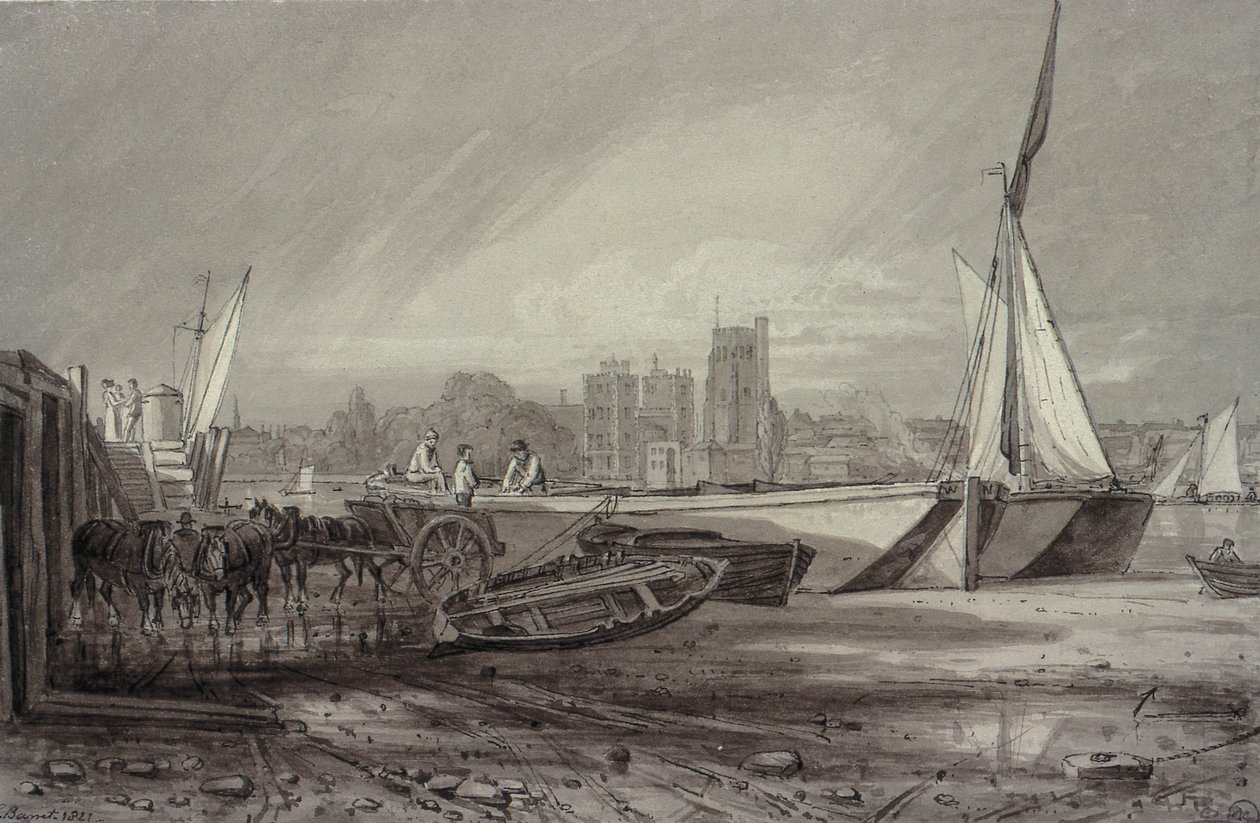 Palacio de Lambeth y iglesia desde Millbank de George the Younger Barret