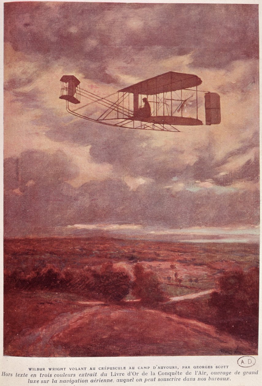 Wilbur Wright (1867-1912) durante su vuelo nocturno récord en Camp d