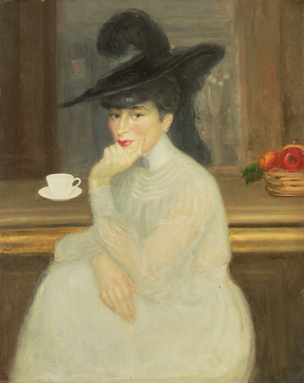 Esperando en el Bar: Retrato de Sarah Bernhardt, 1907 de Georges Bottini