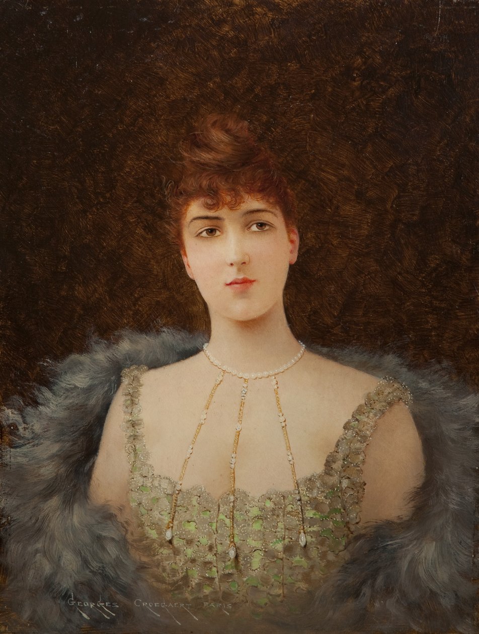 Retrato de una niña con abrigo de piel de Georges Croegaert