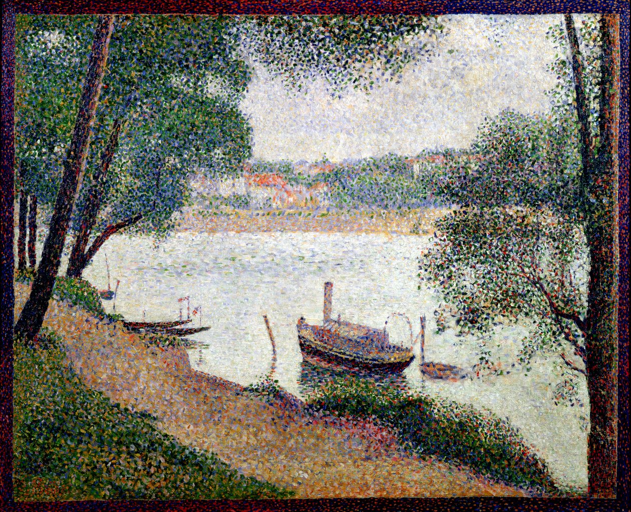 Paisaje fluvial con un barco de Georges Seurat