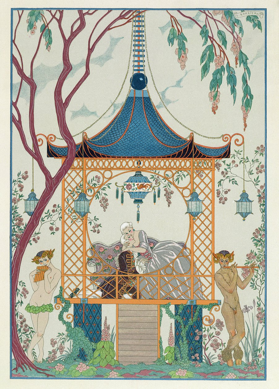 Ilustración para "Fetes Galantes" de Paul Verlaine (1844-96) publicada en 1928 (impresión en pochoir) de Georges (after) Barbier