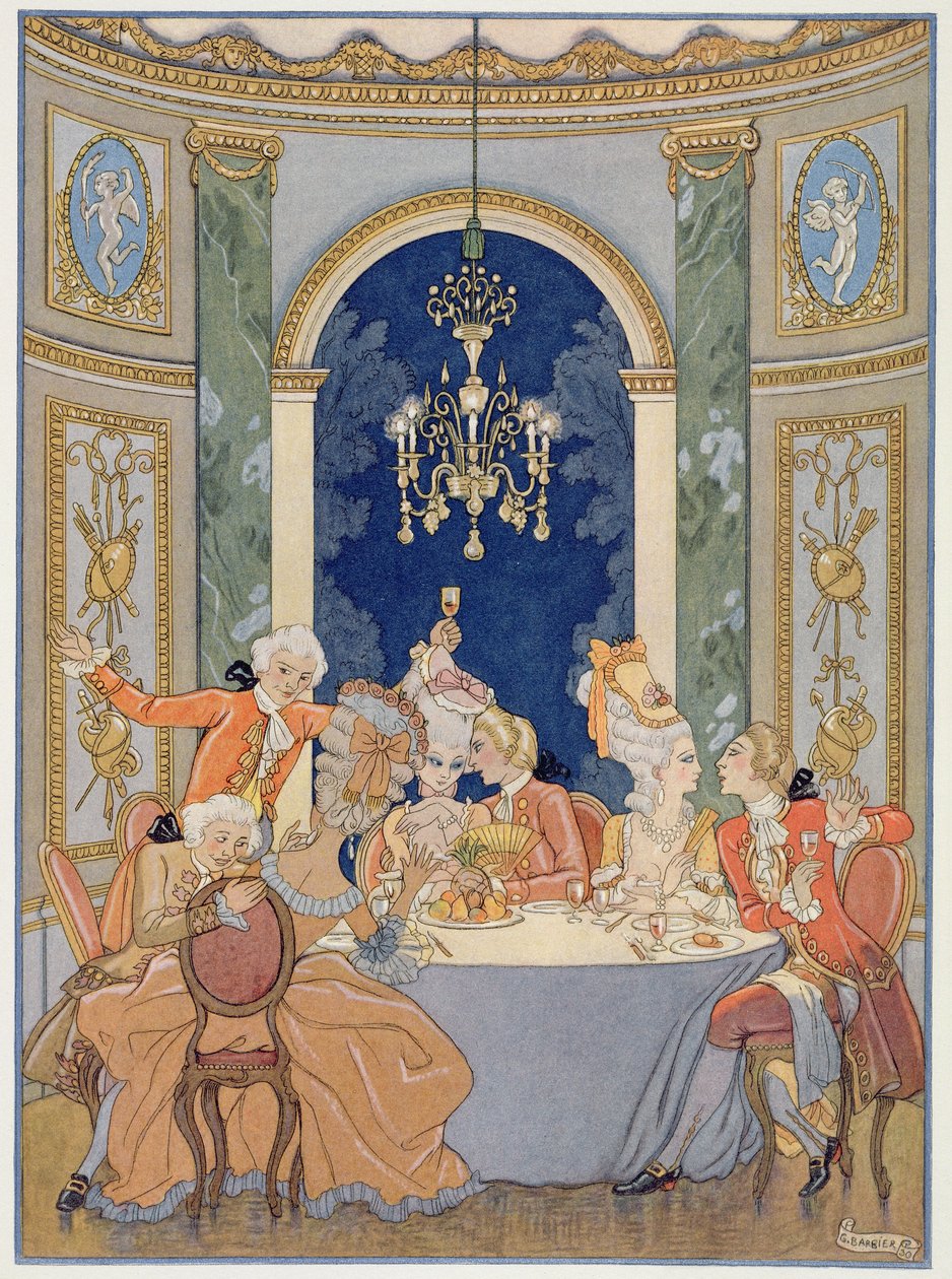 Ilustración de "Les Liaisons Dangereuses" de Pierre Choderlos de Laclos (1741-1803) publicada en la década de 1920 (impresión en pochoir) de Georges (after) Barbier