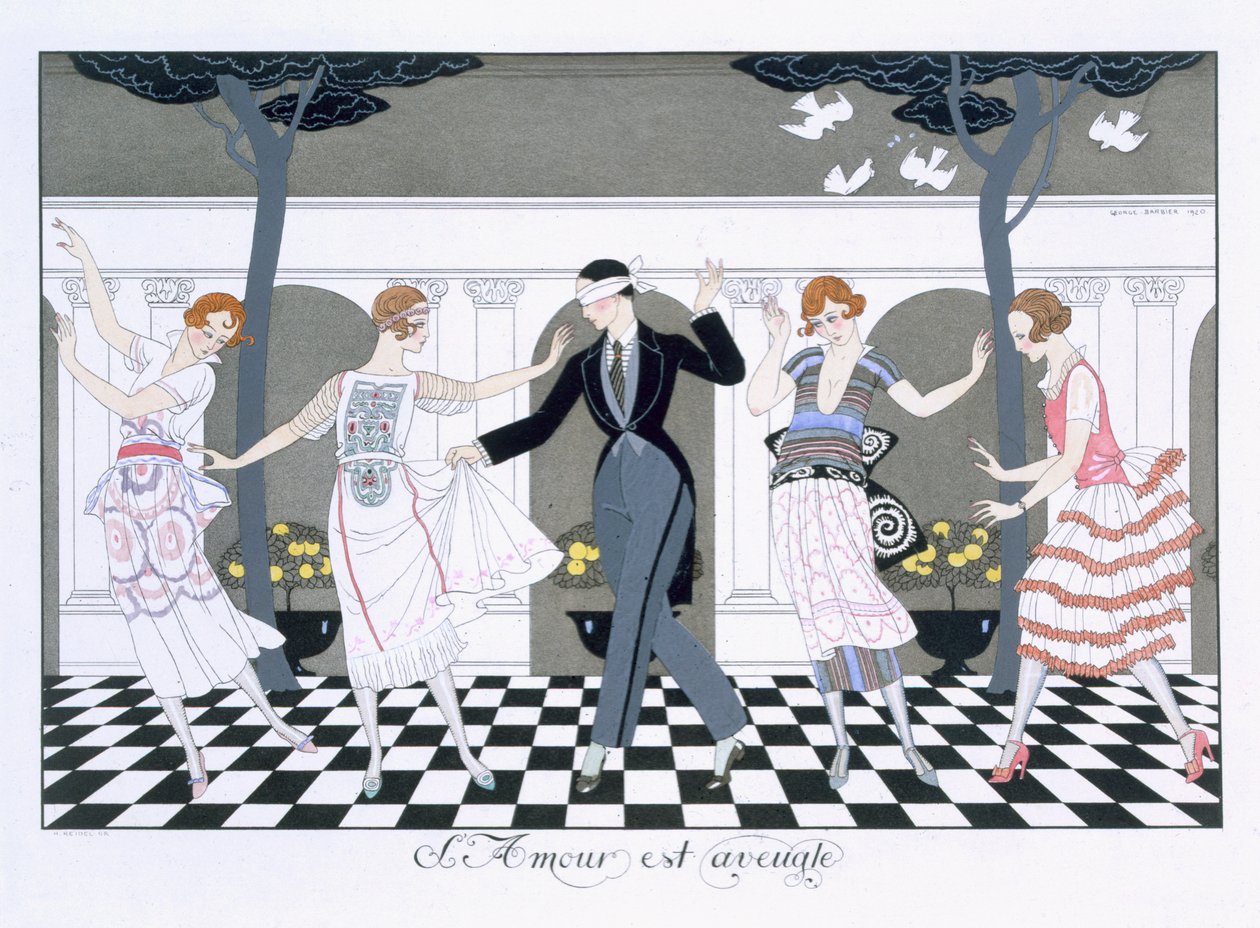 El amor es ciego, grabado por Henri Reidel de Georges (after) Barbier
