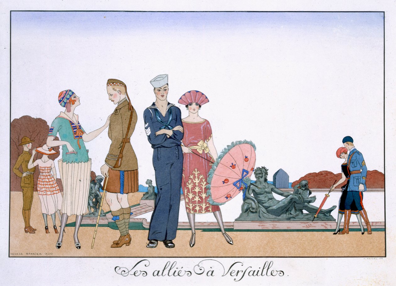 Los aliados en Versalles, grabado por Henri Reidel de Georges (after) Barbier