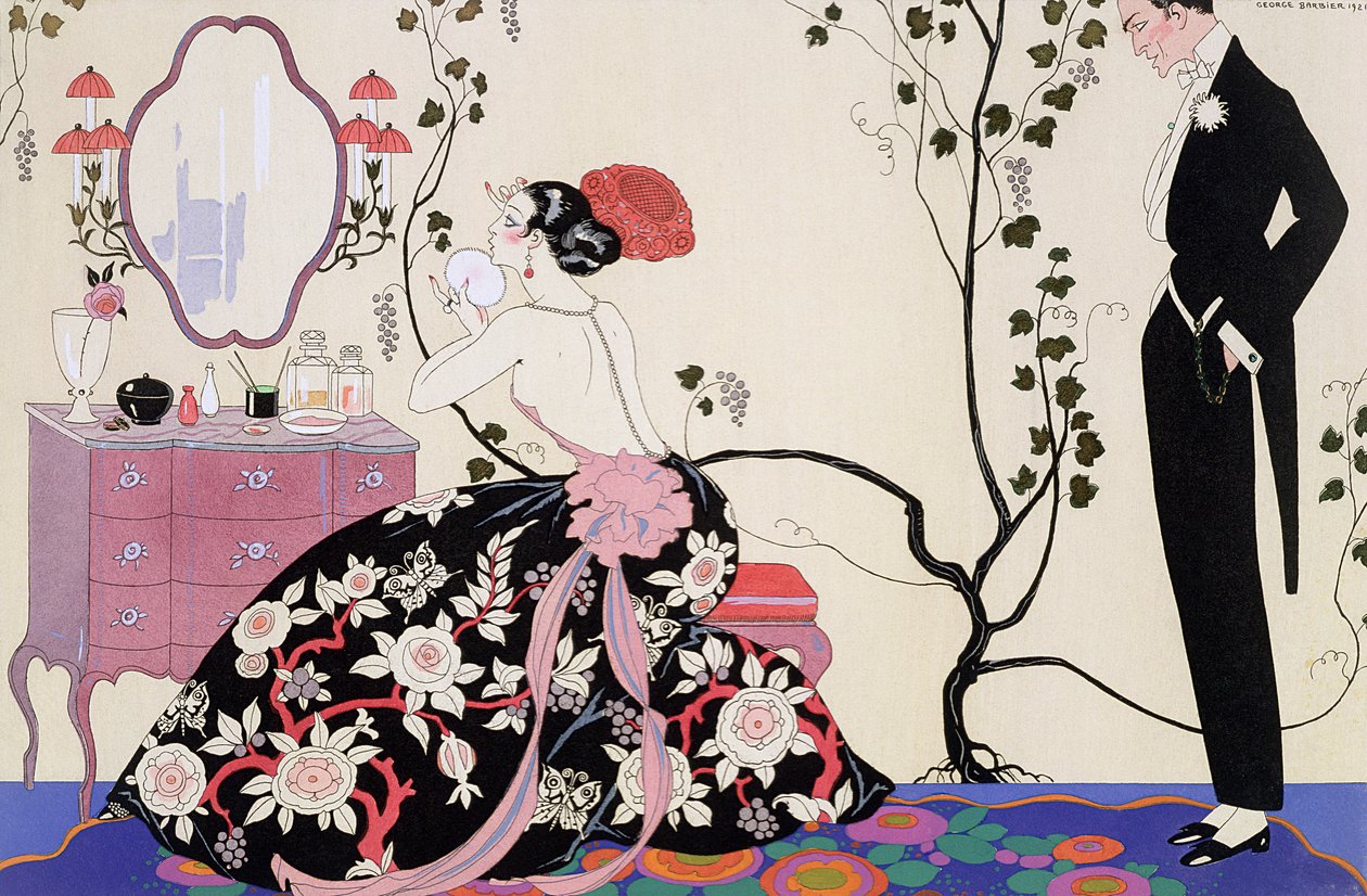 El vestido sin espalda, grabado por Henri Reidel de Georges (after) Barbier