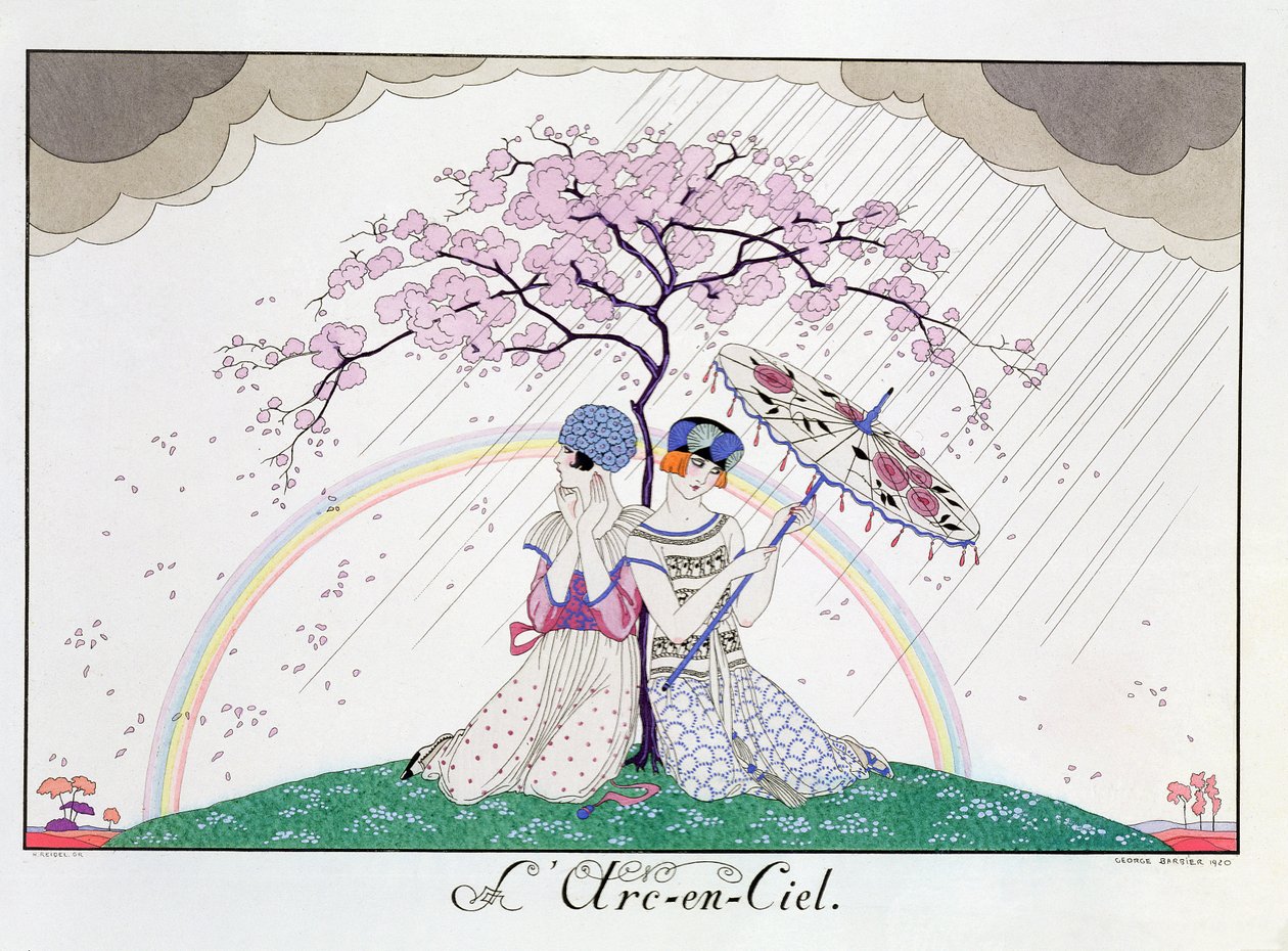El arco iris, grabado por Henri Reidel de Georges (after) Barbier