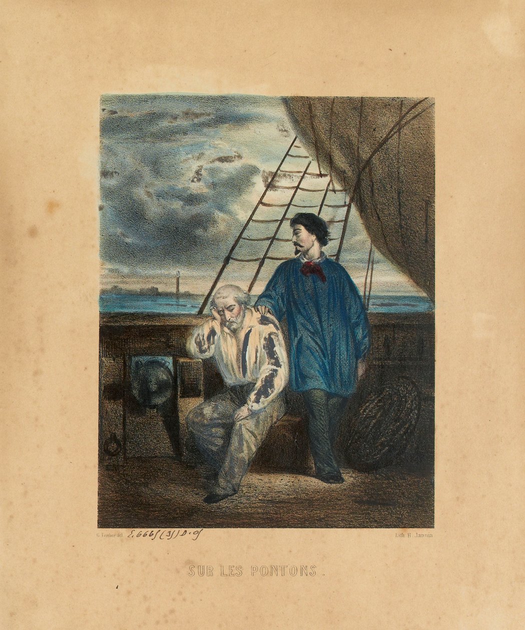 En el Pontón, grabado por H. Jannin, 1848 de Georges Alexandre after Fischer