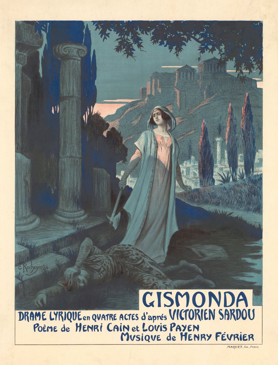 Cartel para la obra de teatro Gismonda de V. Sardou de Georges Antoine Rochegrosse