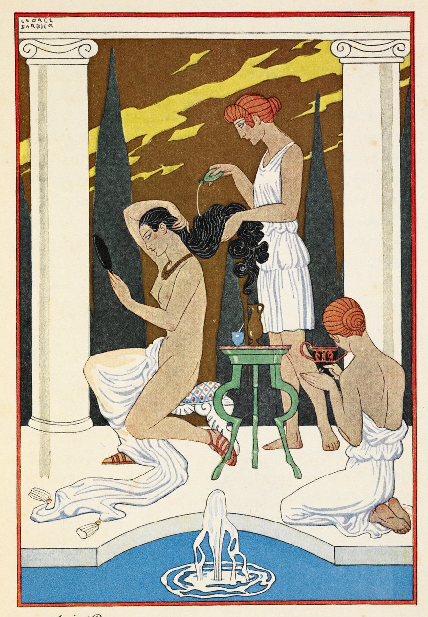 La antigua Roma. Un personaje al que le lavan el pelo los sirvientes. de Georges Barbier