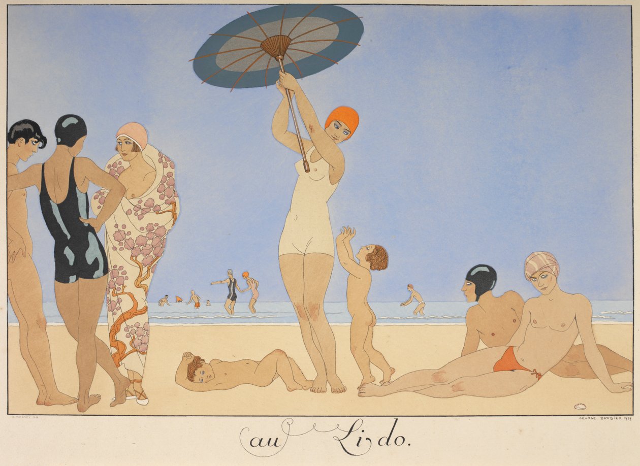 Au lido. Gente en una playa. de Georges Barbier