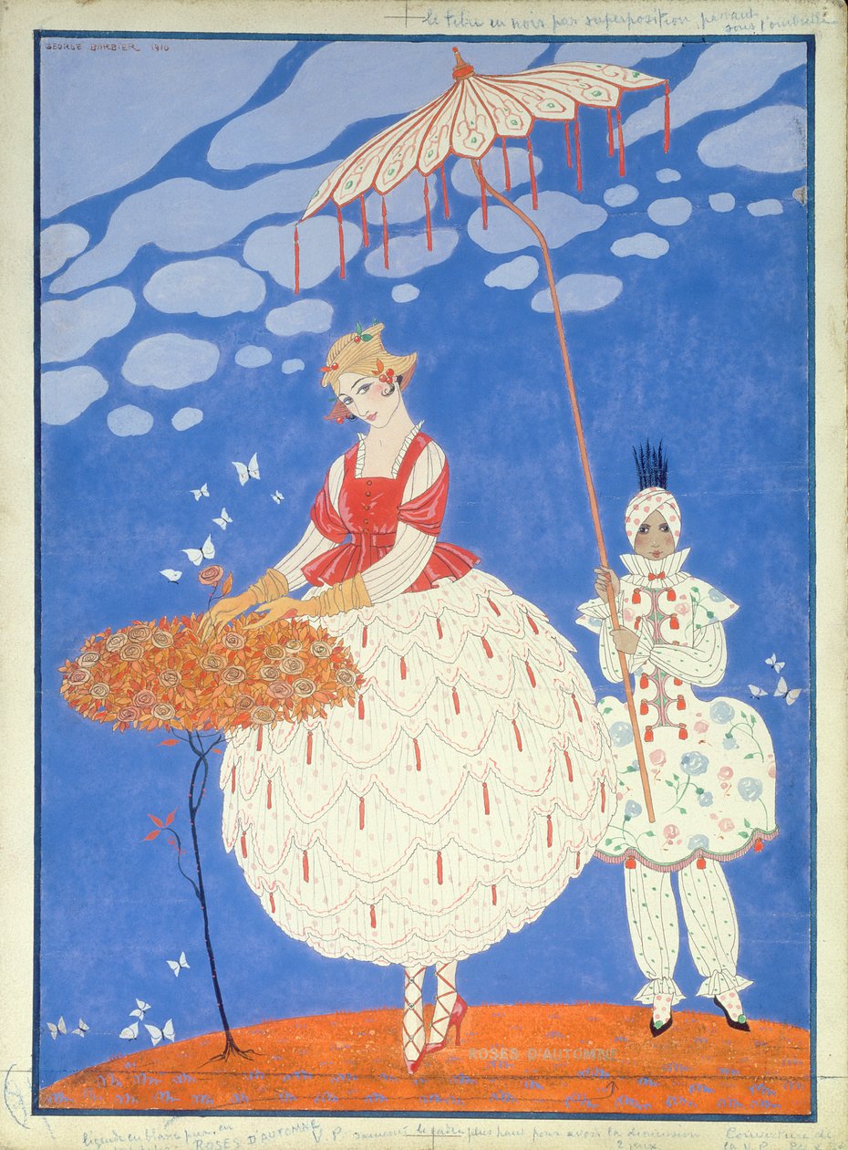 Rosas de otoño (pluma, tinta y acuarela sobre papel) de Georges Barbier