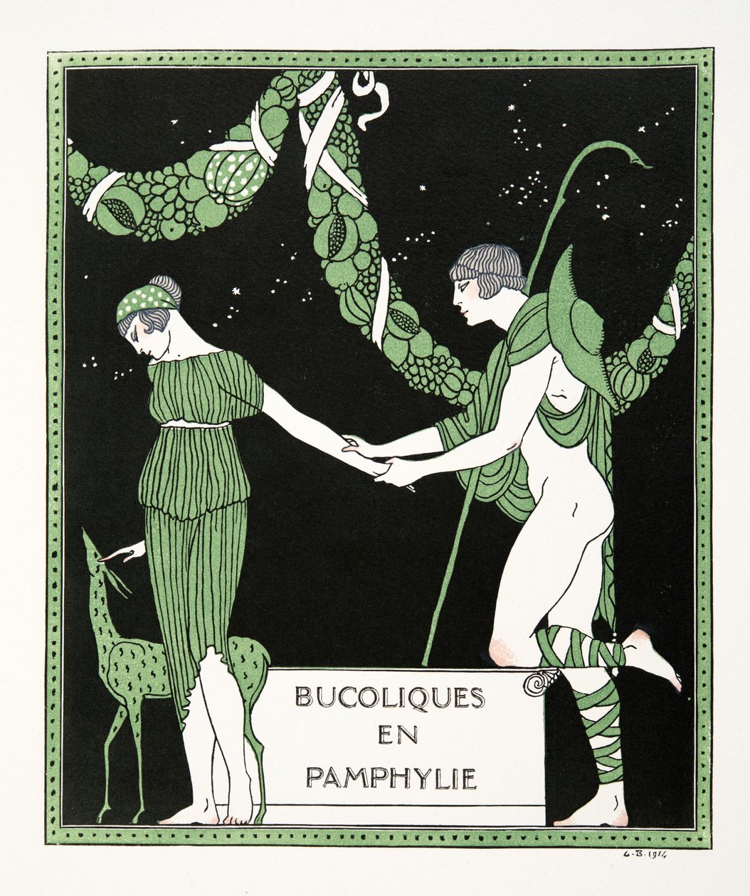 Bucoloques en Pamphylie, ilustración de Les Chansons de Bilitis, de Pierre Louys, pub. 1922 (impresión en plantilla) de Georges Barbier