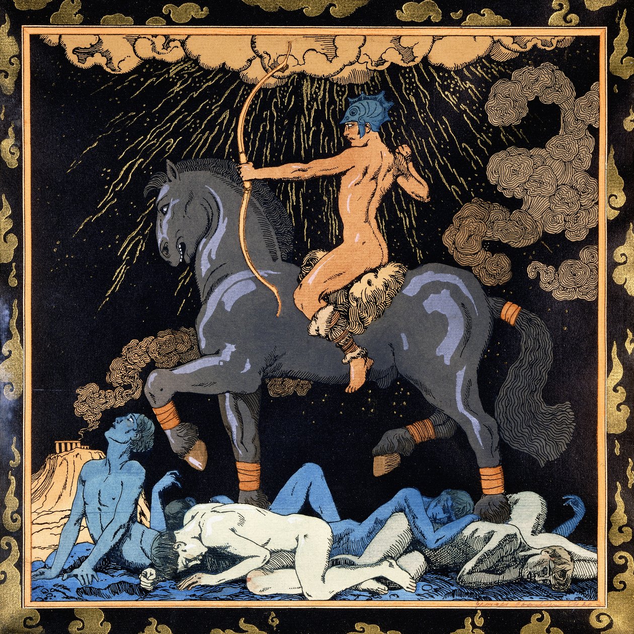 El que monta el caballo negro, c.1917-1920 (stencil) de Georges Barbier
