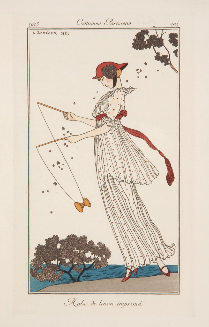 Vestido de lino estampado, ilustración de "Journal des Dames et des Modes". de Georges Barbier