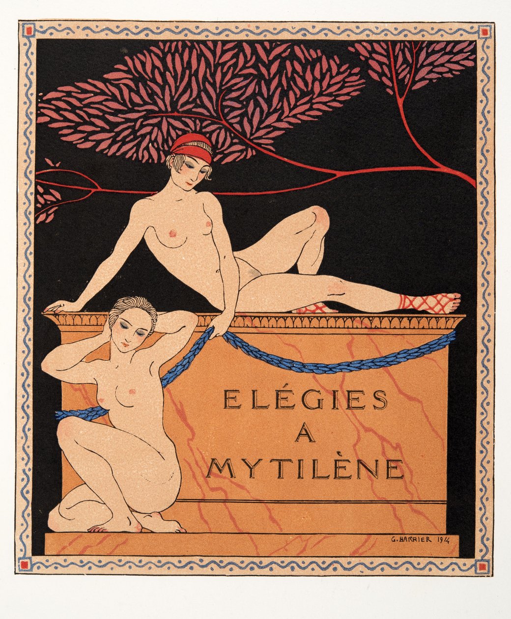 Elegies a Mytilene, ilustración de Les Chansons de Bilitis, de Pierre Louys, pub. 1922 (impresión en pochoir) de Georges Barbier